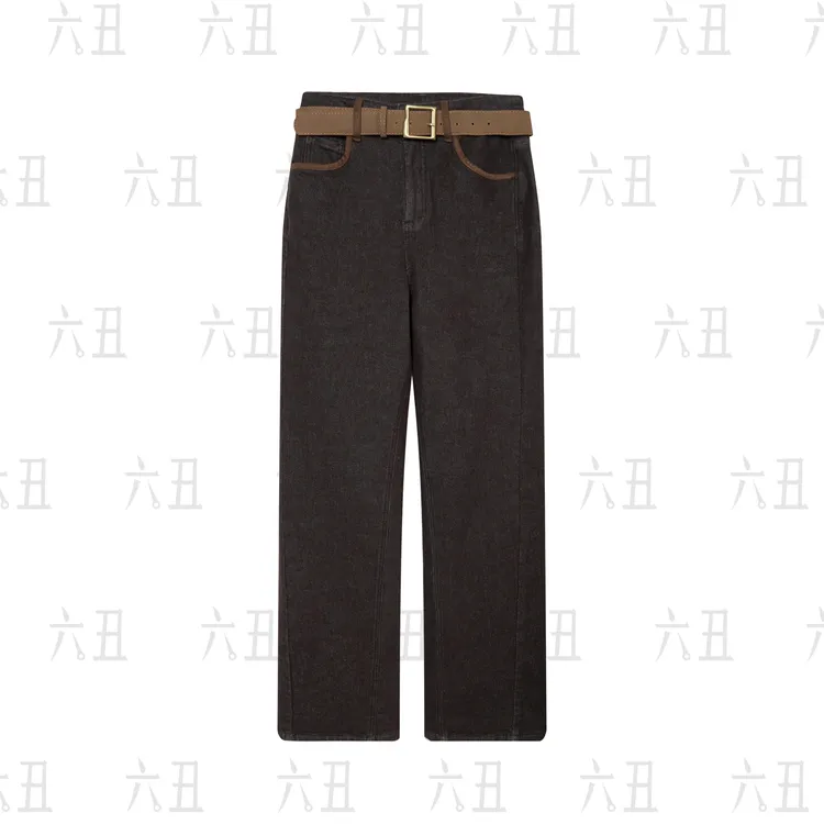 【六丑】新款时尚气质百搭显瘦通勤口袋拼接牛仔裤510NZK0056