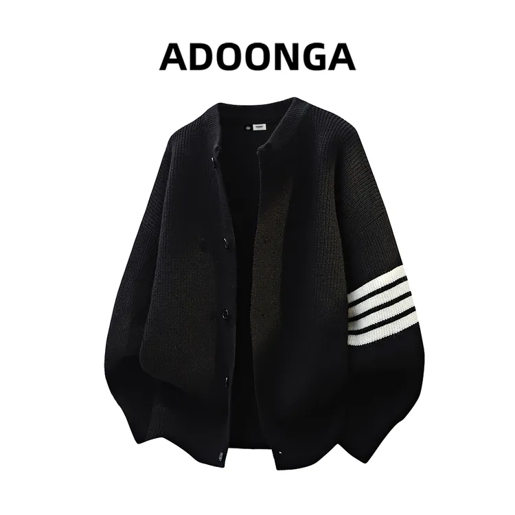 ADOONGA四条杠针织衫男士秋冬季轻奢潮流百搭时尚潮流宽松毛线衣