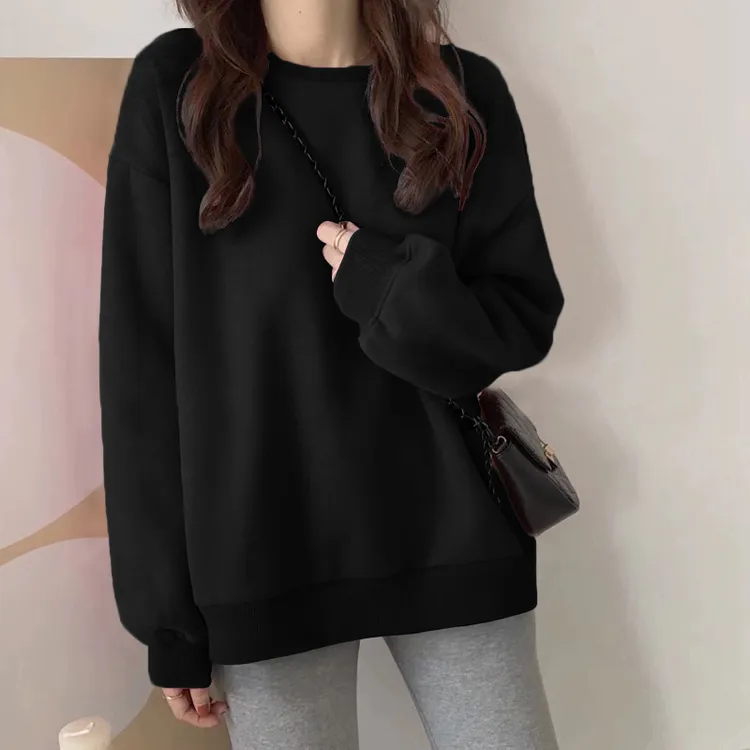 重磅黑色卫衣女2025秋冬新款爆款宽松圆领百搭上衣长袖纯色打底衫