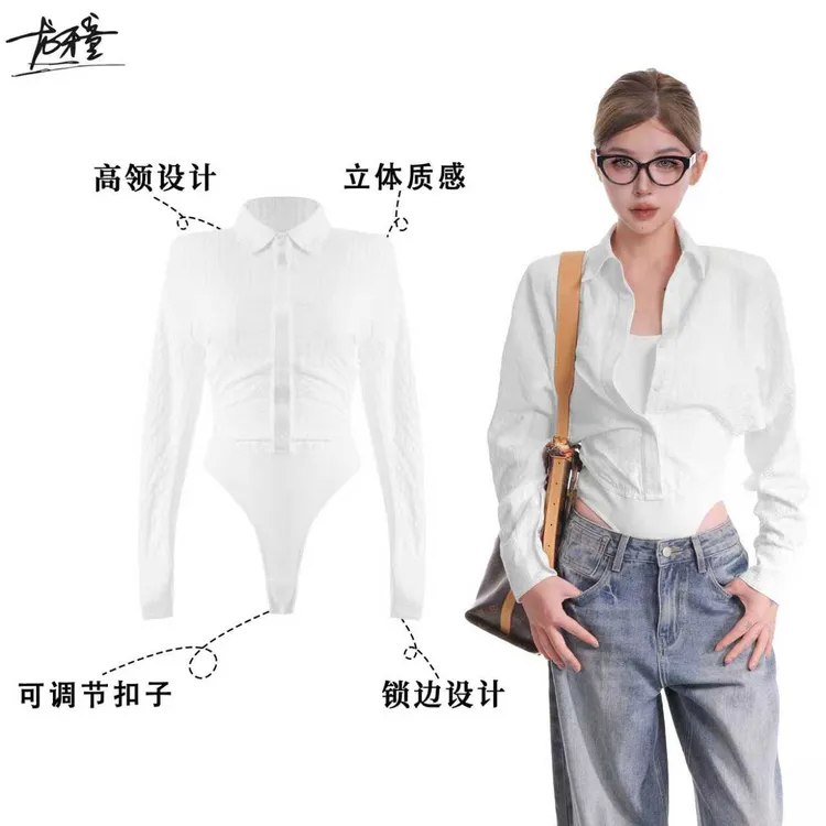（清）龙牙童推荐【连体假两件】显瘦气质女款韩系连体衬衫小众设计感
