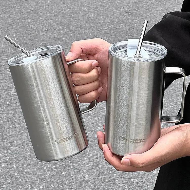 夏季双层便携随行保温保冷ns带盖家用吸管杯创意保冷不锈钢杯