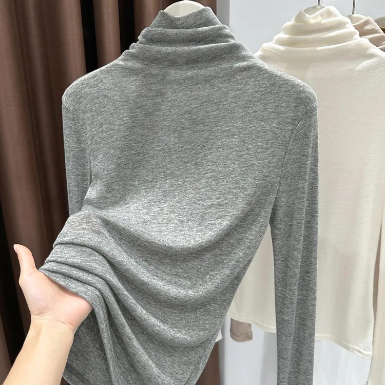 洋气百搭堆堆领高级感薄款显瘦T恤休闲时尚新款透视柔软针织小衫