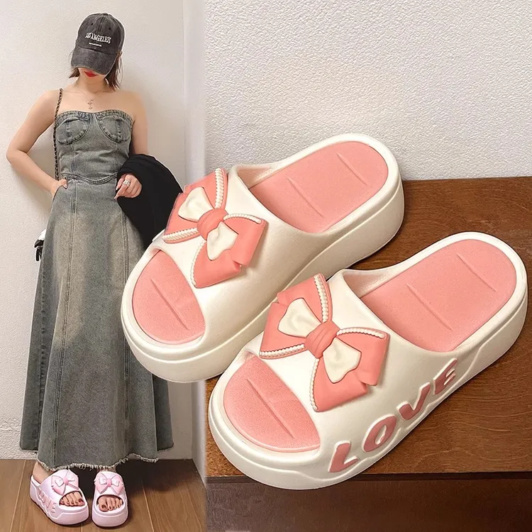 厚底拖鞋女夏季厚底居家网红甜美蝴蝶结凉拖鞋浴室防滑休闲外出穿
