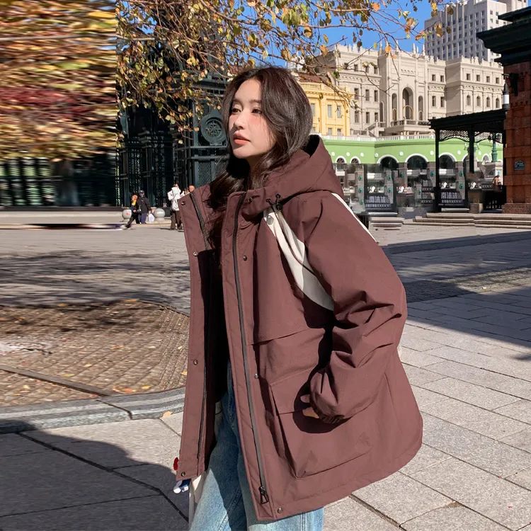 韩系工装风派克服女冬2025新款小众设计ins风美拉德咖色棉服外套