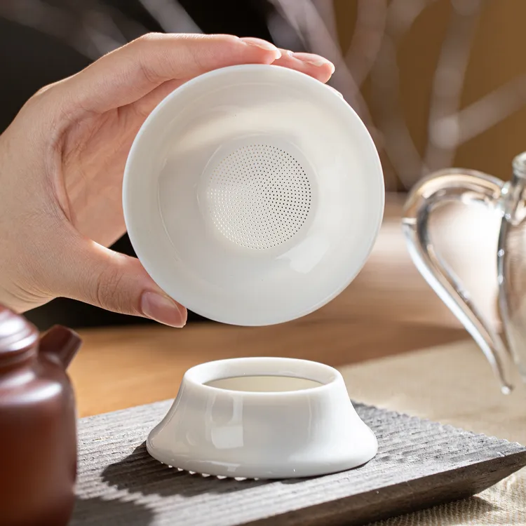 羊脂玉白瓷一体全瓷孔茶漏茶滤茶隔陶瓷茶具配件茶叶过滤网泡茶器