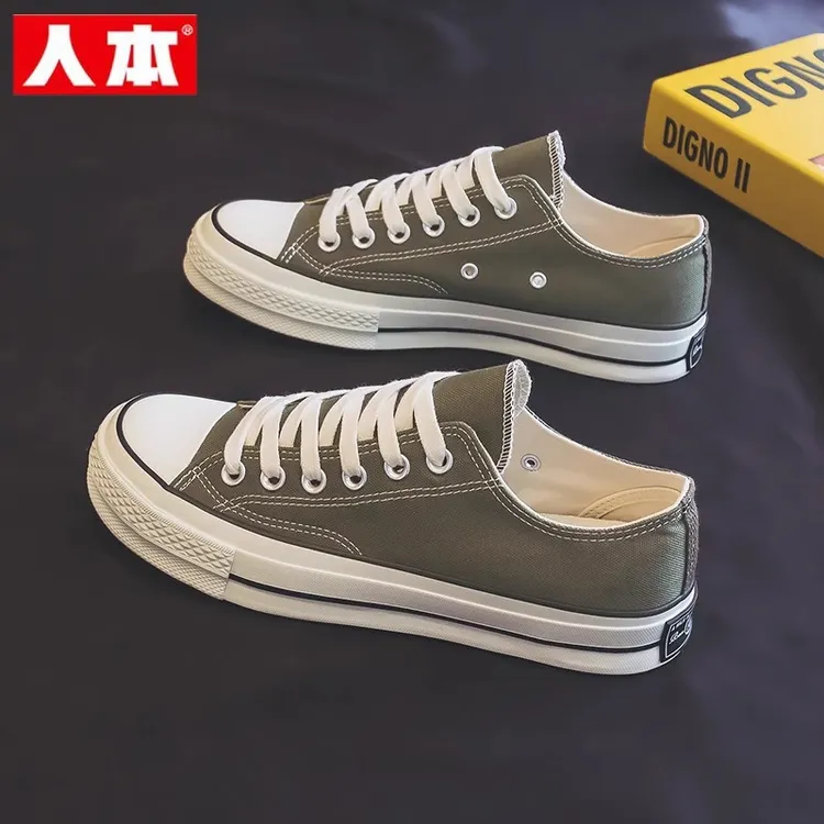 人本帆布鞋男款低帮休闲鞋2025秋季潮流百搭运动男鞋平底ins板鞋