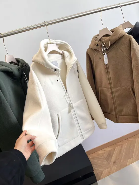 B 重磅高克重！双面摇粒绒加厚连帽外套情侣款男女可穿J3016 H7366