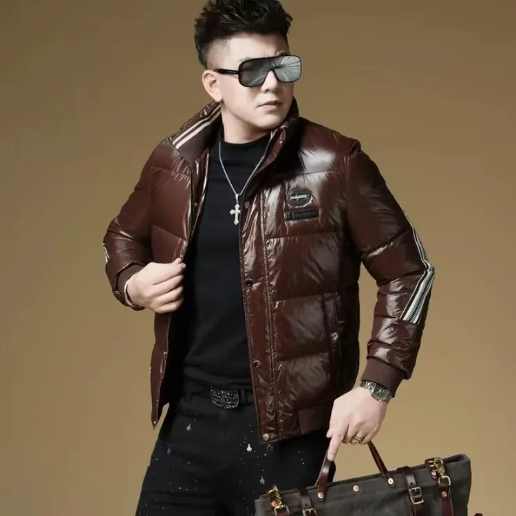 欧货高端时尚字母刺绣羽绒服男款冬季潮流立领白鸭绒休闲羽绒服