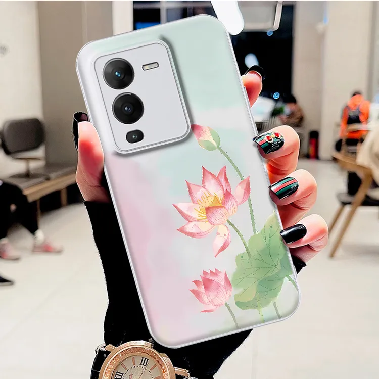 适用VIVOS15水凝壳s15pro手机壳好运莲花时尚新款防刮防摔保护套