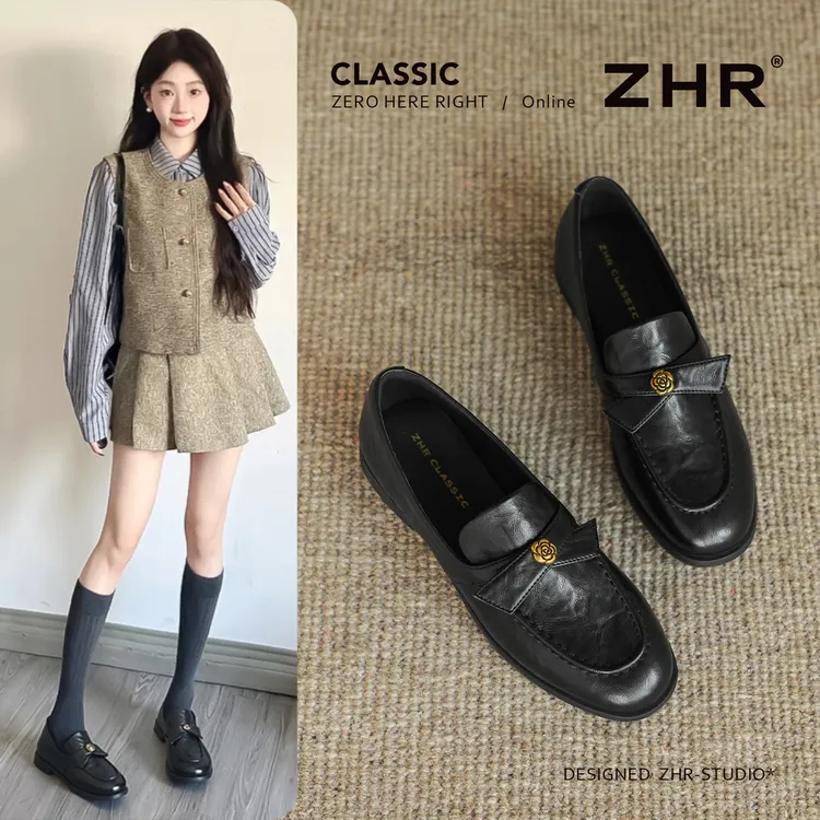 ZHR/则则山茶花乐福鞋女2025秋季新款英伦小皮鞋圆头真皮软底单鞋