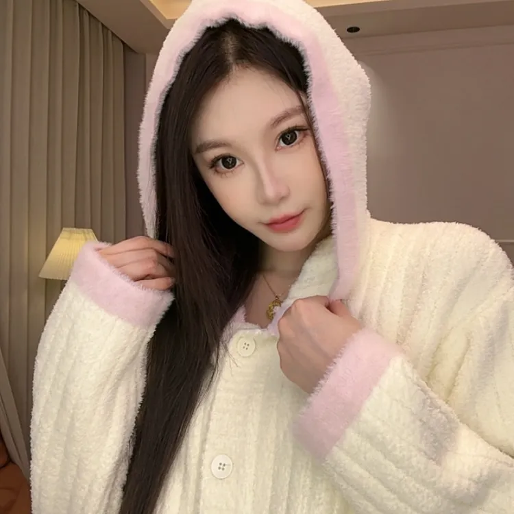 达芬奇密码2025新款开衫连帽三层加厚加厚长袖秋冬家居服保暖套装