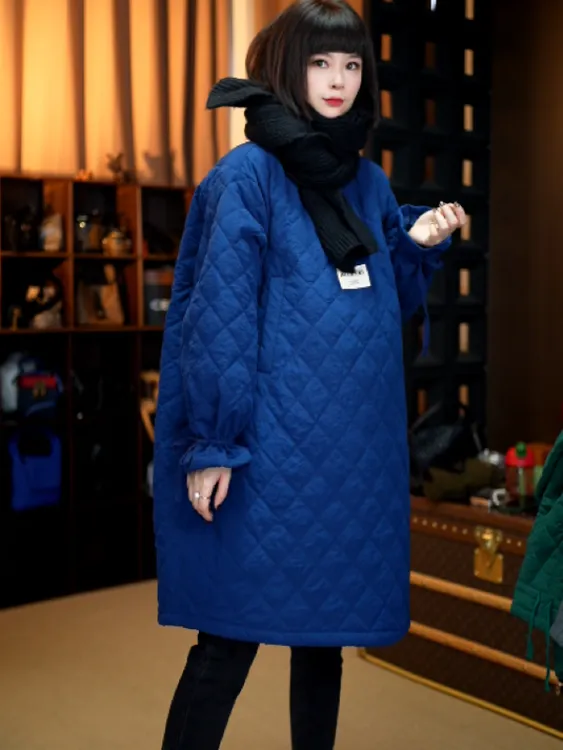 2025冬季新款欧洲站时尚大版菱形格袖口绑带加棉连衣裙221