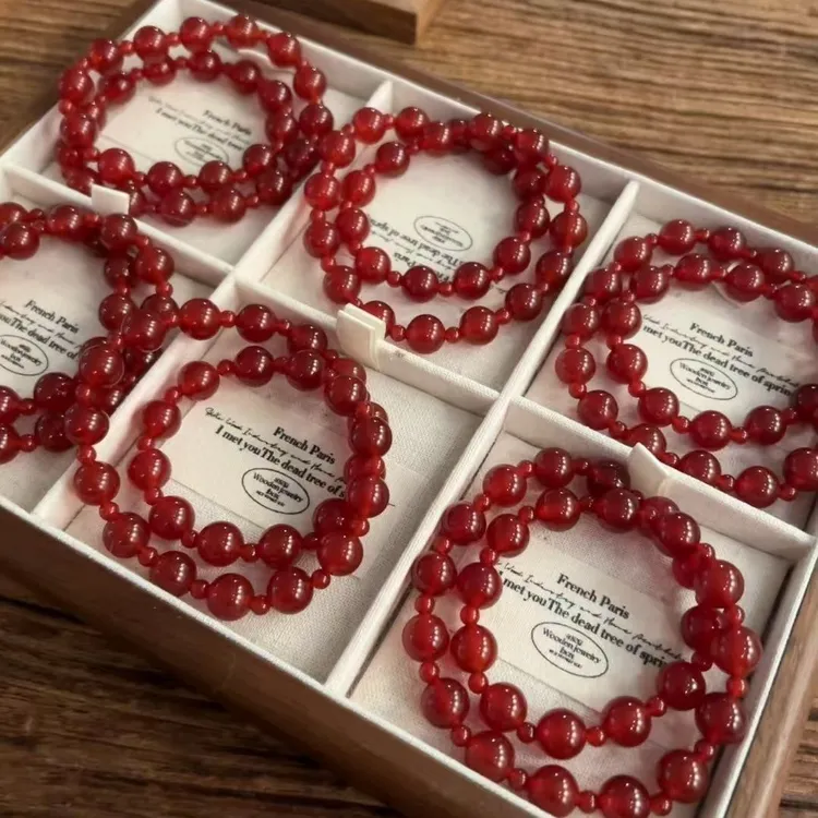 许我耀眼赵露思许研同款红玛瑙双圈手串天然水晶本命年转运手链