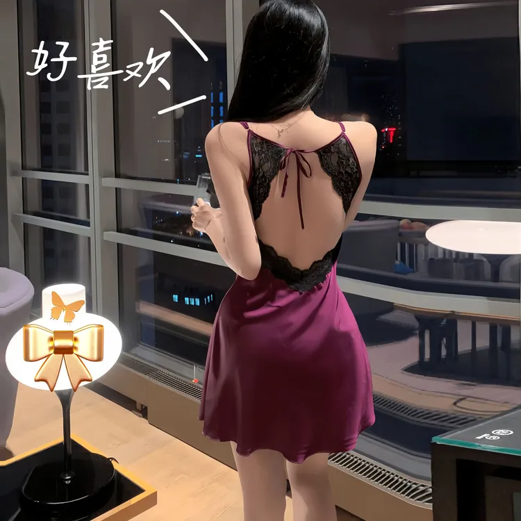 【紫气东来】性感睡衣女款爆款2025新款纯欲风吊带夏季紫色战袍睡裙