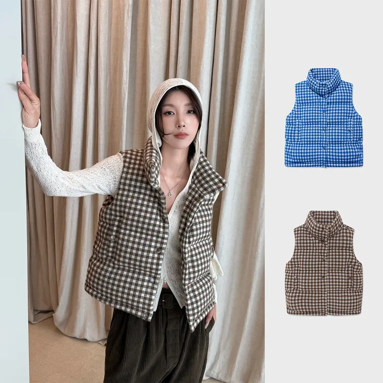 IMMI设计师品牌格纹针织立领羽绒马甲休闲女 DSC买手店 DY5I01070