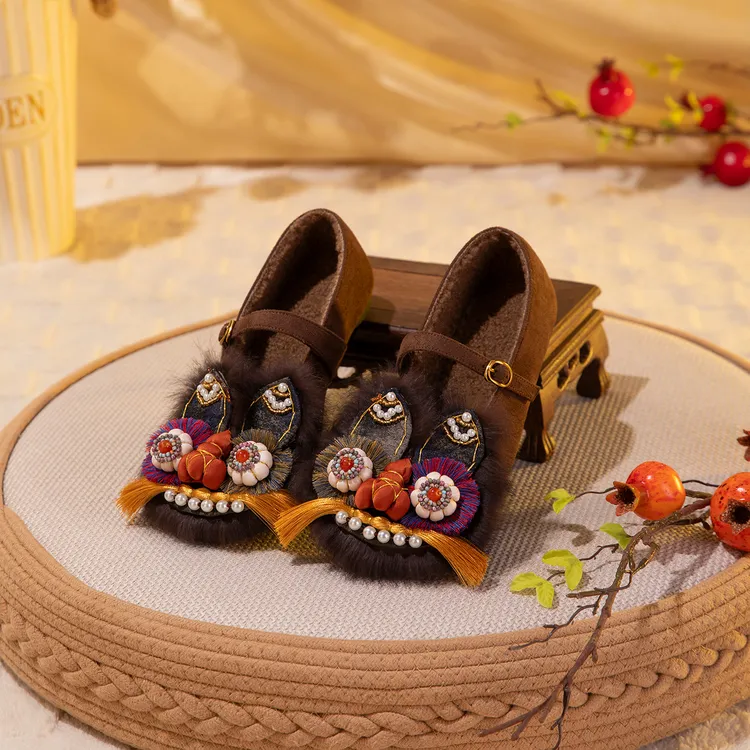 手工虎头鞋冬季新款加绒搭扣新中式棉鞋复古民族风软底老北京布鞋