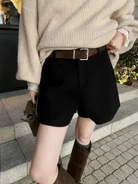 03018   张十柒灰色毛呢短裤百搭A字阔腿裤外穿 货号8513
