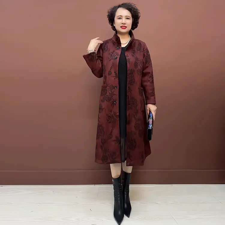 中老年妈妈民族风时尚洋气宽松大衣阔太太秋季新款简约显瘦风衣潮
