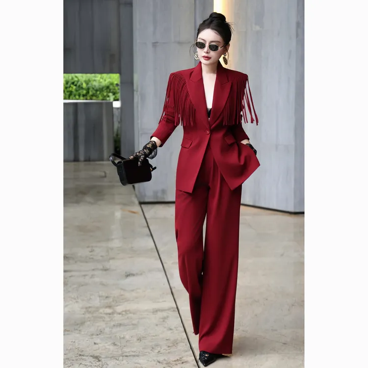 ZEROYK设计感时尚西装套装高级感气质女神范流苏西服阔腿裤两件套