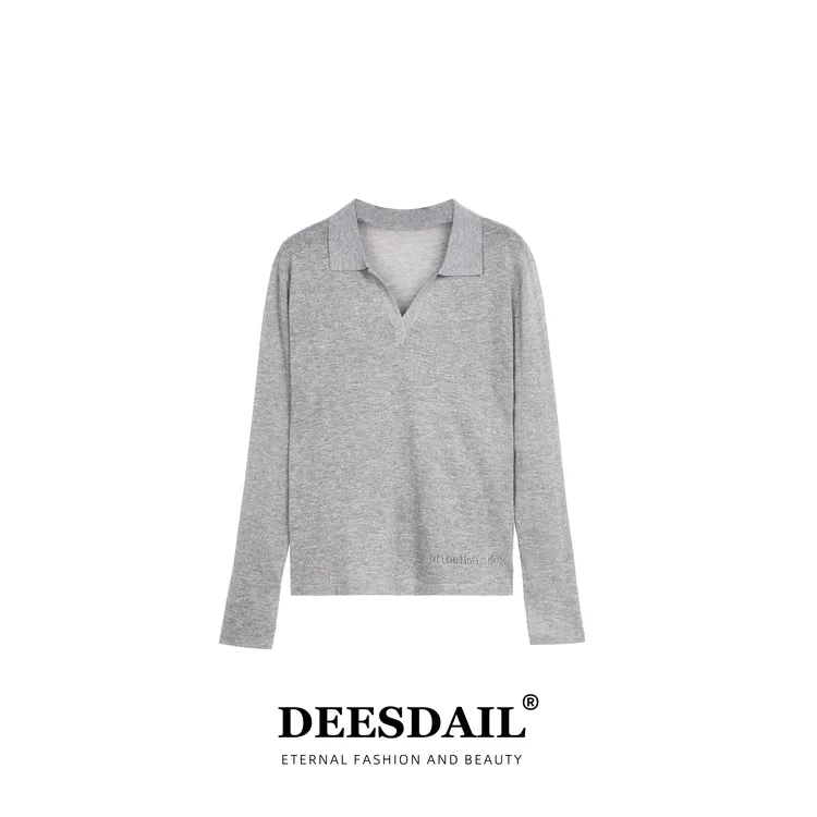 【307】DEESDAIL灰色长袖防晒polo领上衣显瘦t恤女2025新款Y328