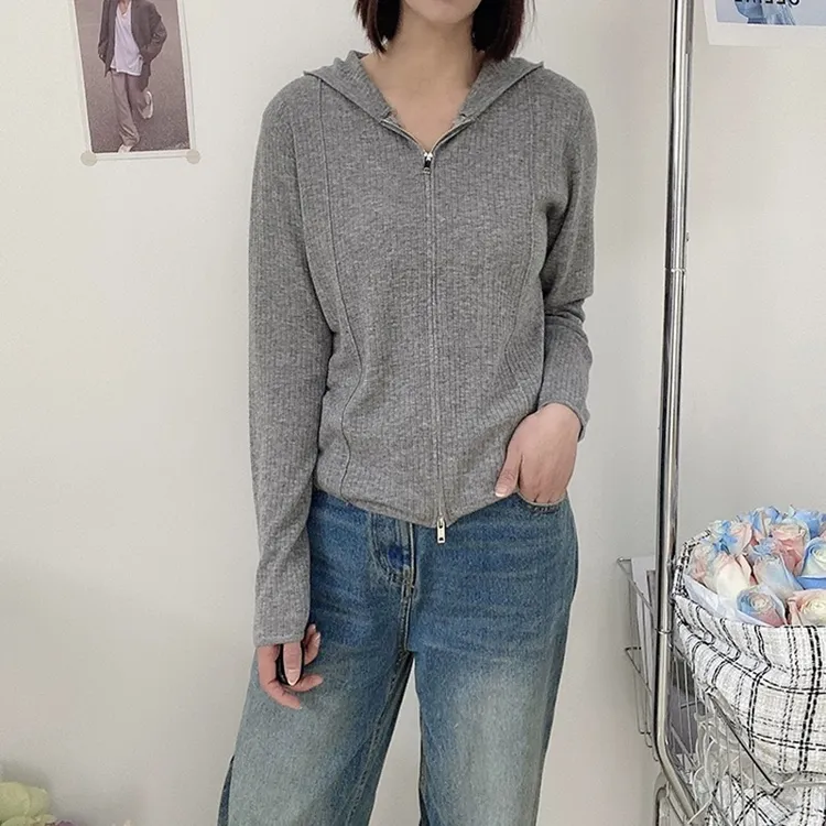 不褪色薄款短款针织宽松型衫时尚网红长袖连帽