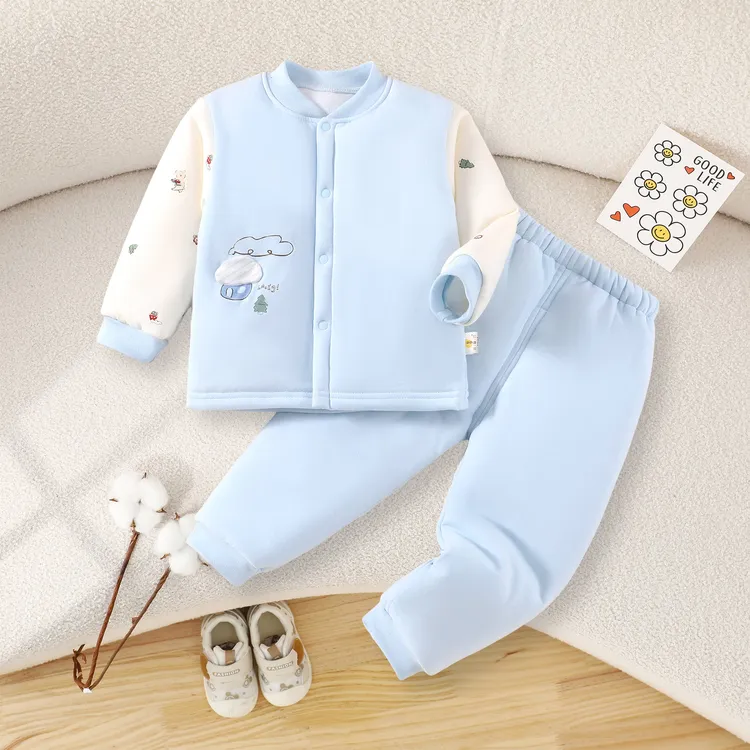 婴儿夹棉两件套春秋冬季宝宝薄棉保暖套装130g春秋冬季对开棉服衣