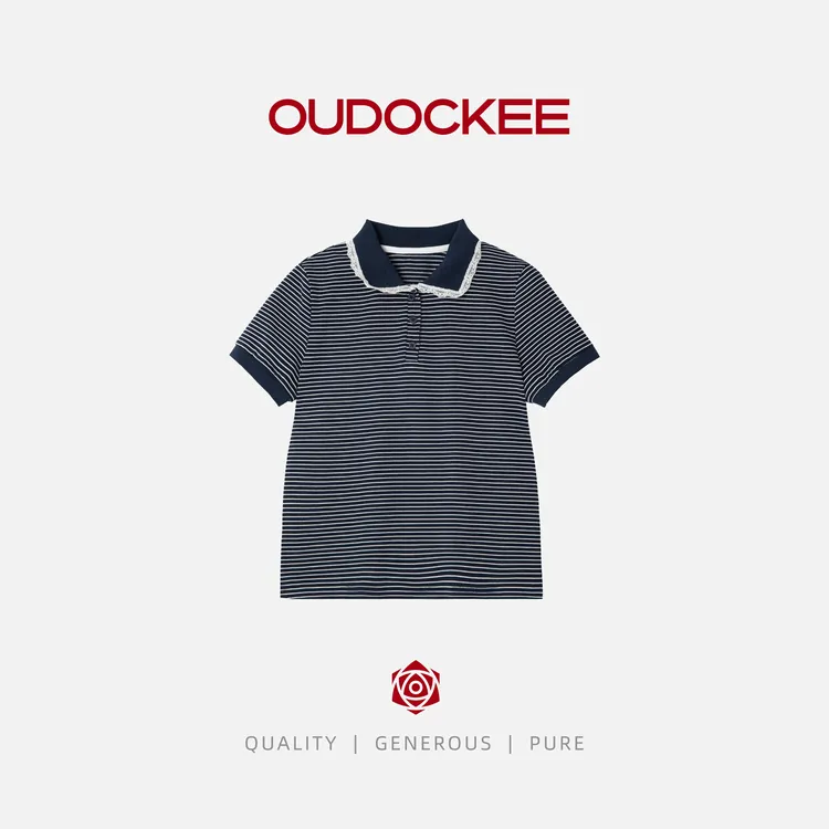 OUDOCKEE 鸥鸥【89棉】丘比特 时尚条纹短袖T恤上衣 S2502F250T