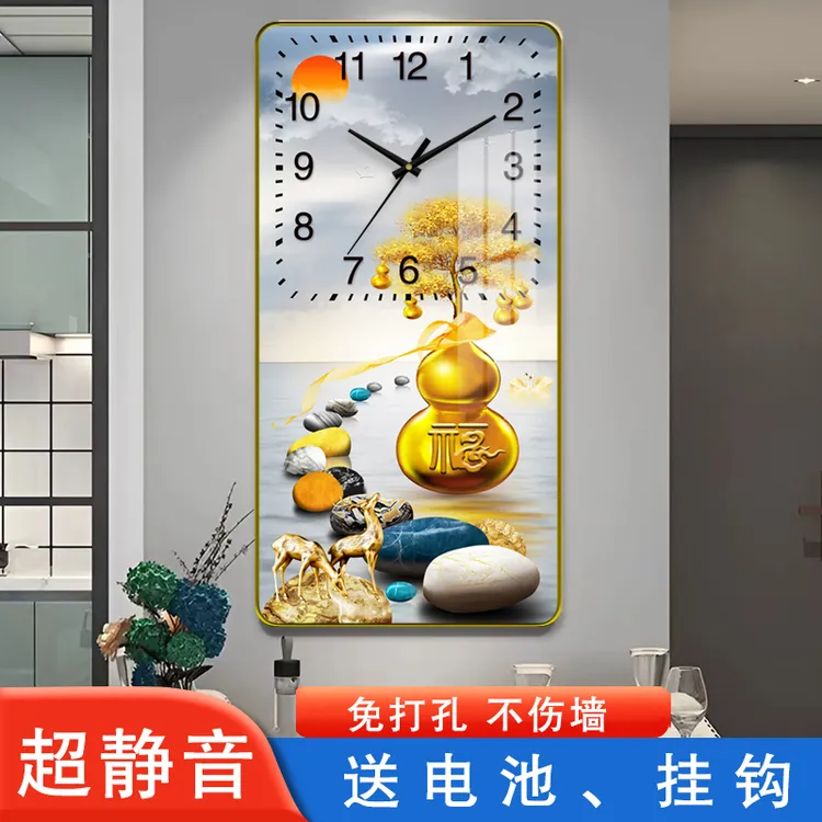 中式装饰画客厅挂钟家用钟表创意石英钟新款挂墙时钟日历表免打孔