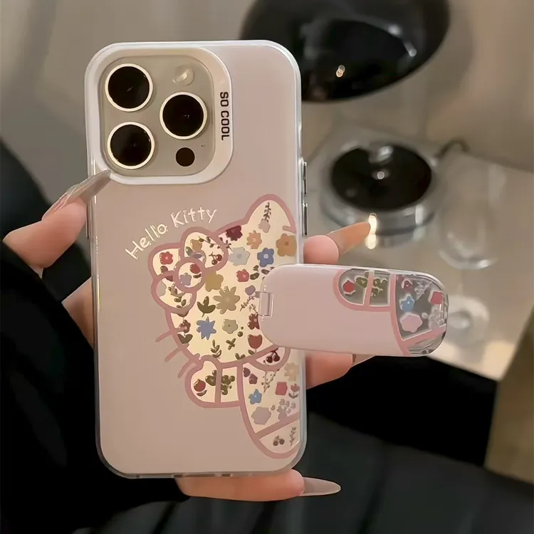 镂空碎花猫咪磨砂彩银手机壳适用苹果16华为p70vivo小米15oppo