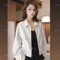 七奈「柯灿」简约翻领蝙蝠袖显瘦皮衣QN12724