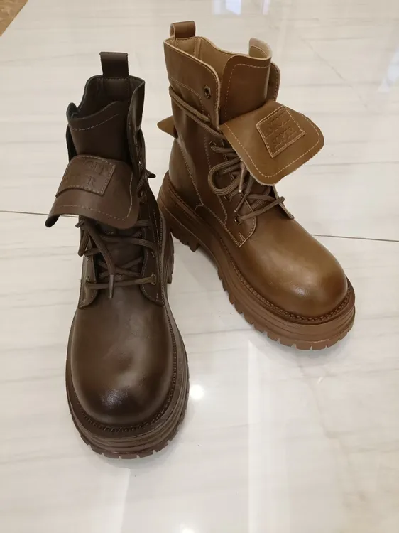 英伦风女擦色皮马丁靴时尚休闲百搭秋冬复古短靴子高帮女士厚底