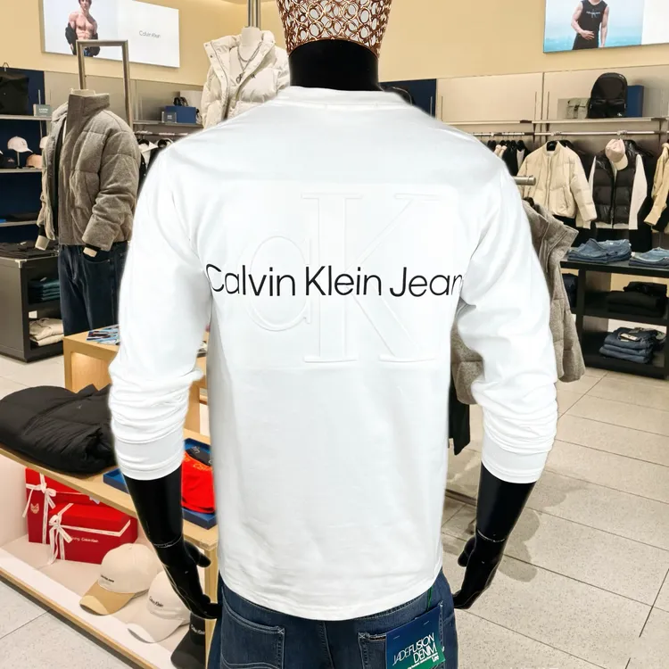 CK男士长袖T恤圆领大码宽松套头上衣棉浮雕刺绣情侣同款休闲