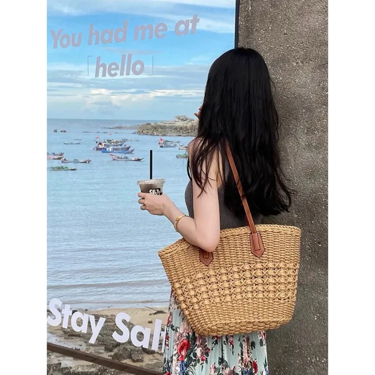 海边度假大容量托特包包女式2025新款夏天沙滩草编包女单肩编织包
