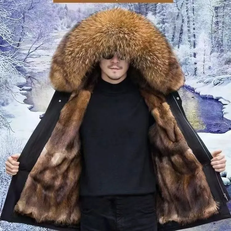 2025爆版（男女同款）中长可拆卸大毛领男款派克服毛袖时尚户外秋冬