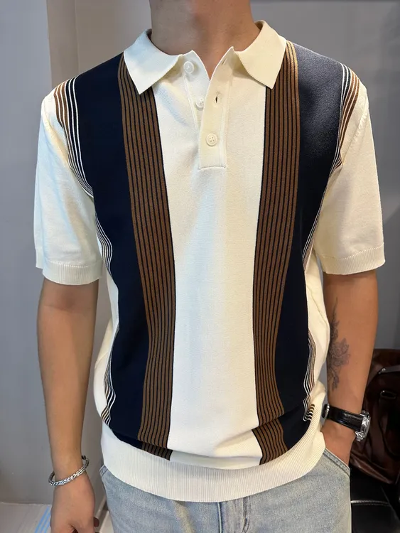 印花厚款标准夏季短袖针织Polo衫上衣韩版硬汉风山系