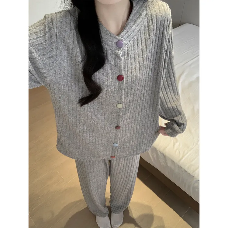 Meng luan/梦鸾睡衣女士春秋款韩系长袖秋冬季新款薄绒保暖家居服