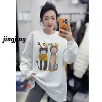 冬季新款休闲百搭彩色小猫涂鸦T恤(1435)