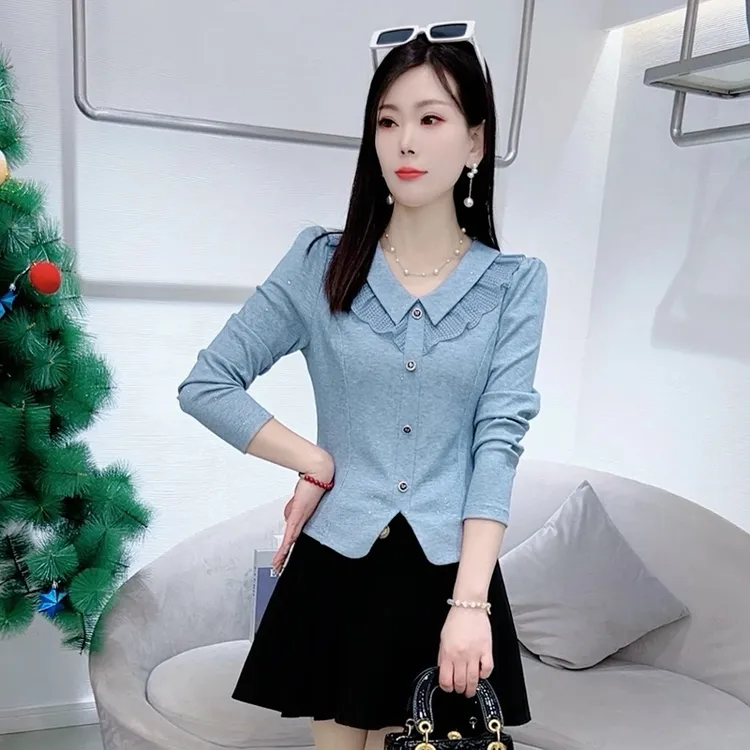 时尚新款长袖T恤女2025春夏季百搭洋气显瘦减龄小衫气质修身上衣