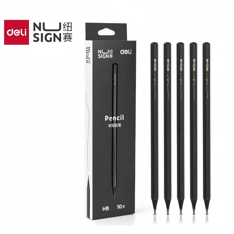 得力纽赛黑木铅笔HB书写学生铅笔1-3年级专用素描2b考试专用铅笔