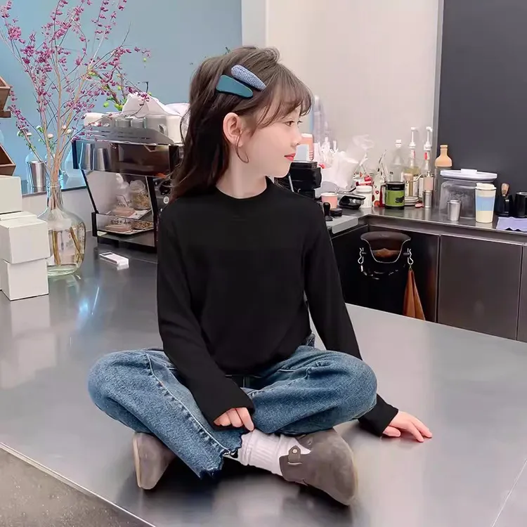 女童加厚打底衫2025秋冬装新款儿童德绒内搭纯色半高领长袖T恤ins
