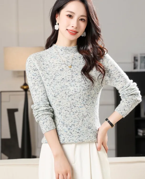 【100%山羊绒】25年新款上 高奢品针织无缝半高领-82095花纱