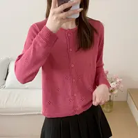 【和纸纱】圆领短款女常规镂空毛针织衫开衫衬衫夏季套头春夏时尚