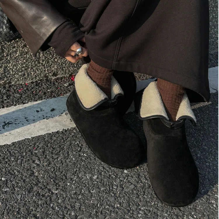 D568-6 SGIRL TWTW加绒雪地靴女圆头内增高套脚保暖短靴休闲百搭