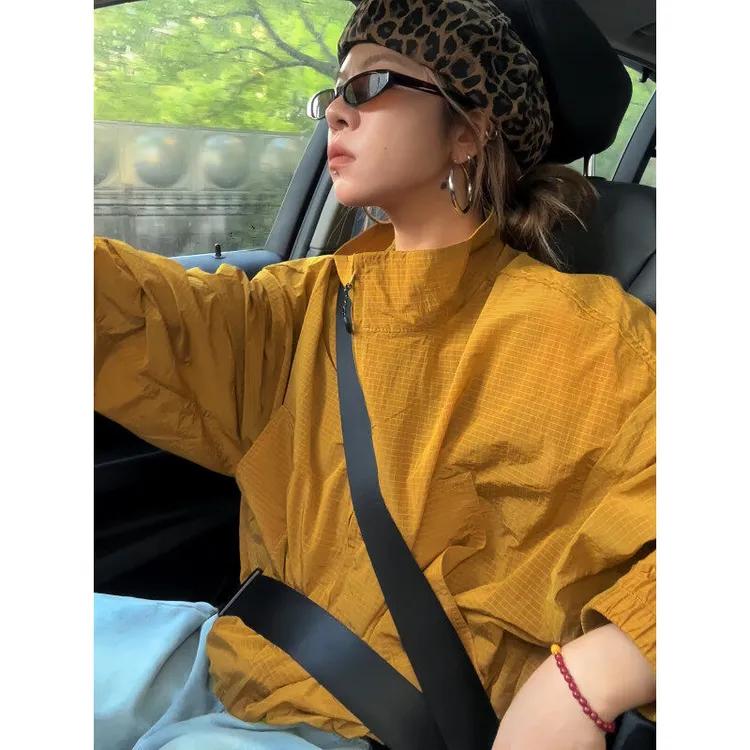 姜黄色户外速干运动通勤防晒衣外套男夏季薄款痞帅立领冲锋衣夹克