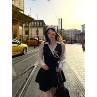 黑泽玄七伯德小姐初秋微胖法式气质显瘦收腰黑棕条全棉连衣裙女