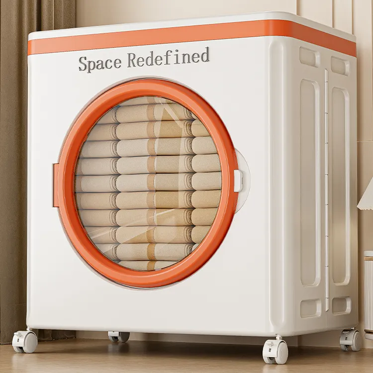 可折叠收纳箱前透明翻盖柜卧室衣服收纳柜客厅置物柜大容量储物柜