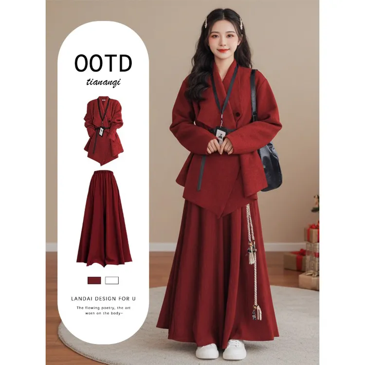 圣诞战袍红色针织连衣裙2025新款秋冬一整套新年氛围感穿搭套装裙