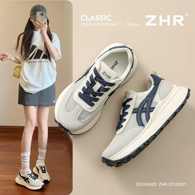 ZHR透气网面阿甘鞋女2025夏季新款百搭休闲德训鞋老爹鞋复古拼色