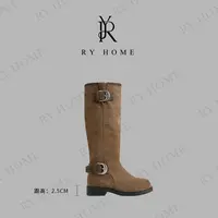 【容雨RYHOME】复古小众混种羊皮金属搭扣长筒靴253X1360