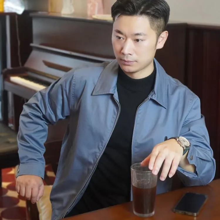 调节袖口秋季男士复古老钱风行政夹克100%纯棉百搭商务休闲男外套